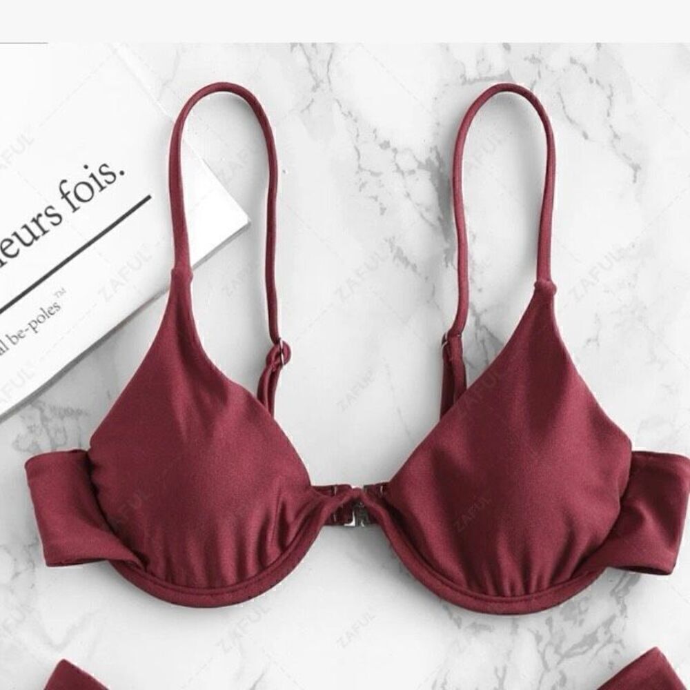NWT ZAFUL Maroon Bikini Top Size 6 - Picture 1 of 5